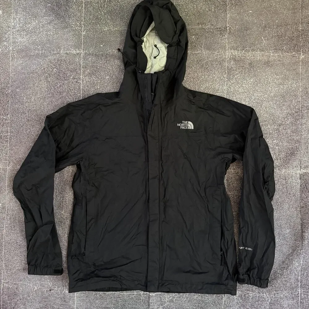 Men's The North Face Black Hyvent 2.5L Lined Hooded Zip Up Rain Coat Jacket Sz S
